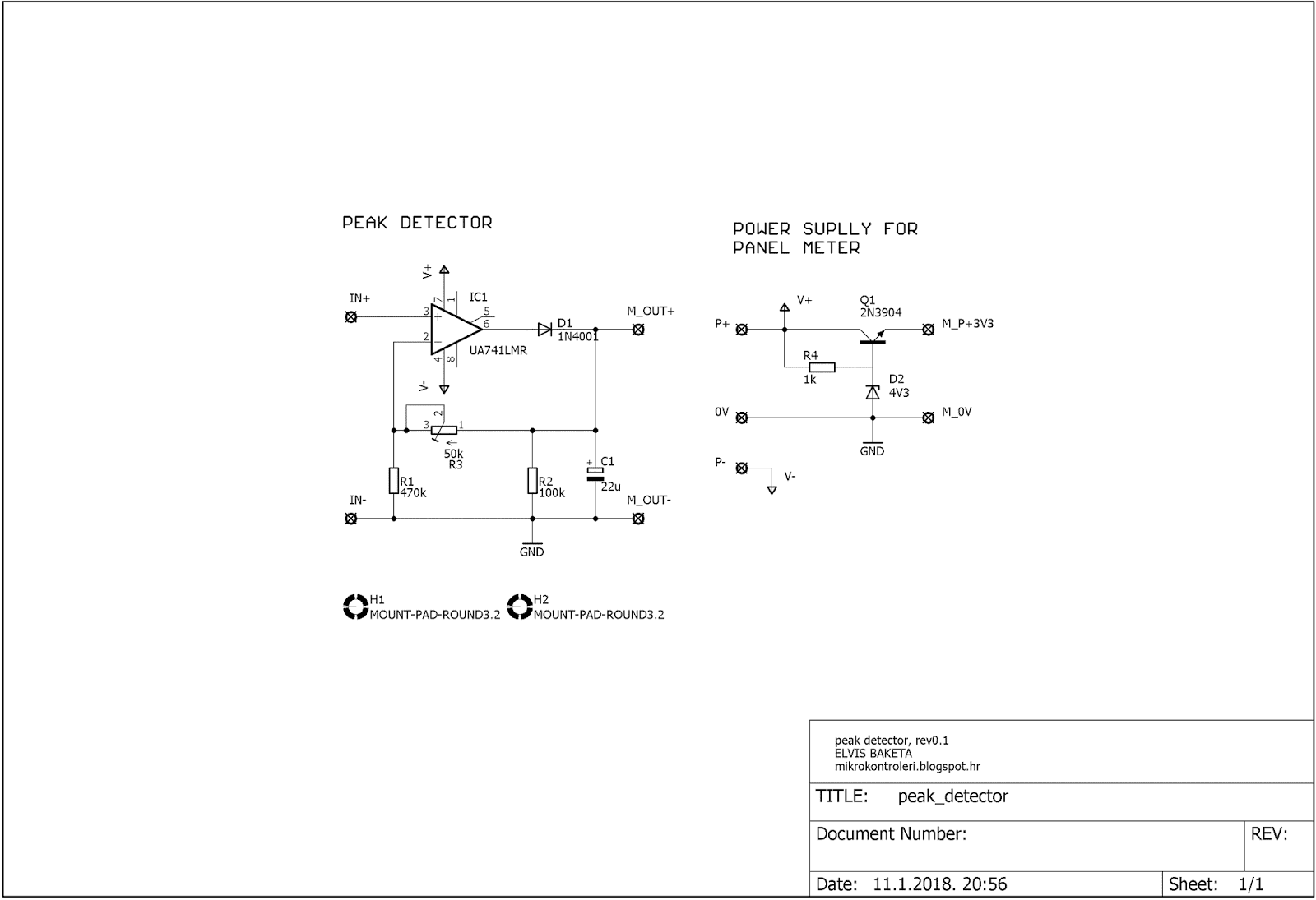 Schematic of the peak voltage detector and the panel voltmeter supply